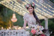 wedding hair style with floral crown