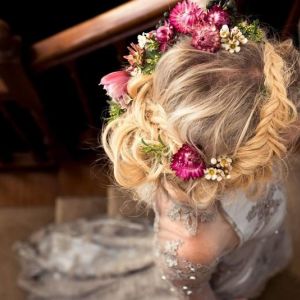 wedding hair style with floral crown