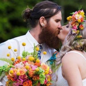 wedding hair style with floral crown